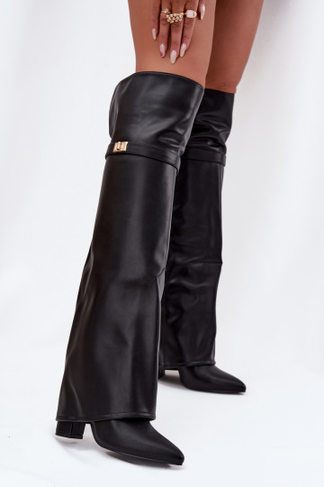 Insulated boots with turned-up shaft over the knee block heel black Serelle 2