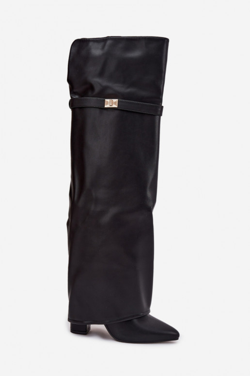 Insulated boots with turned-up shaft over the knee block heel black Serelle