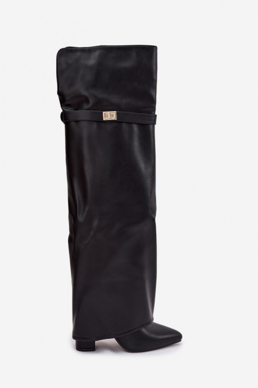 Insulated boots with turned-up shaft over the knee block heel black Serelle