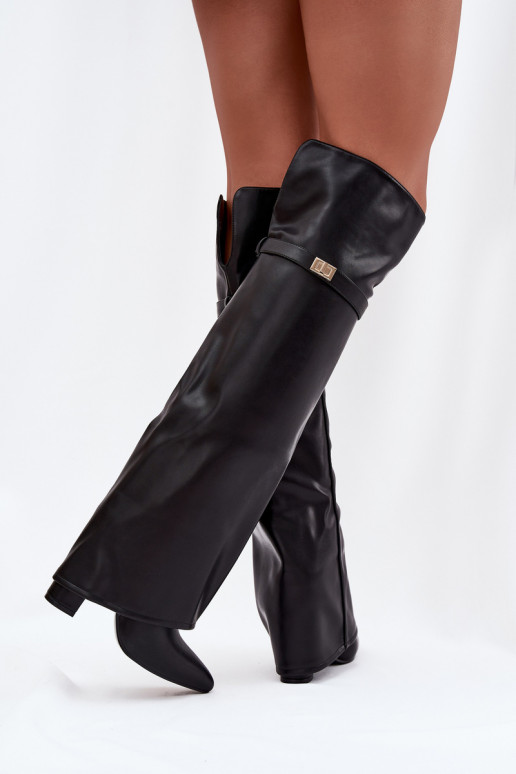 Insulated boots with turned-up shaft over the knee block heel black Serelle