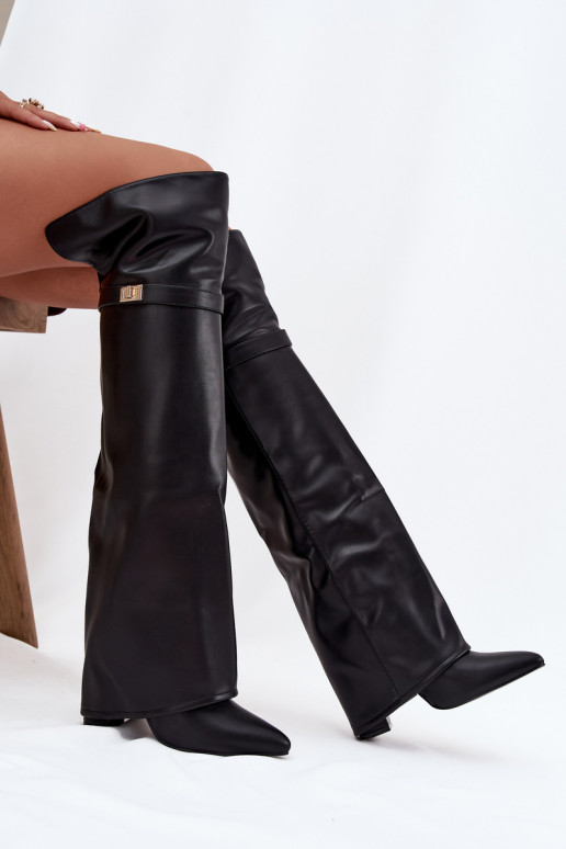 Insulated boots with turned-up shaft over the knee block heel black Serelle