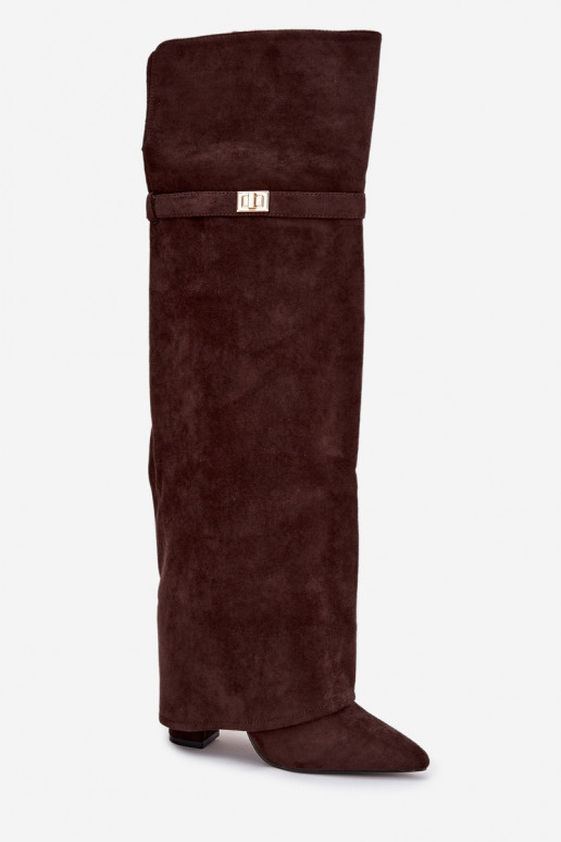 Insulated boots with rolled top Over the knee block heel chocolate Serelle Insulated boots with rolled top Over the knee block heel chocolate Serelle