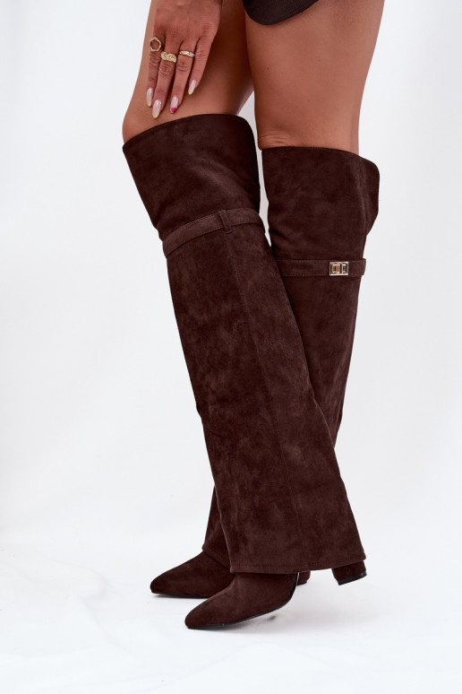 Insulated boots with rolled top Over the knee block heel chocolate Serelle Insulated boots with rolled top Over the knee block heel chocolate Serelle