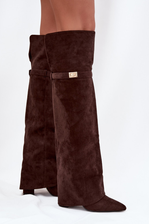 Insulated boots with rolled top Over the knee block heel chocolate Serelle Insulated boots with rolled top Over the knee block heel chocolate Serelle