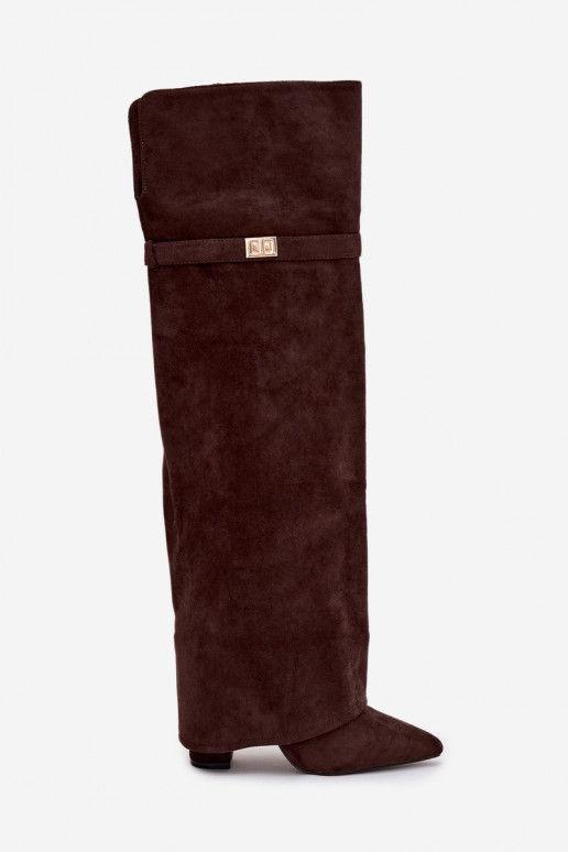 Insulated boots with rolled top Over the knee block heel chocolate Serelle Insulated boots with rolled top Over the knee block heel chocolate Serelle