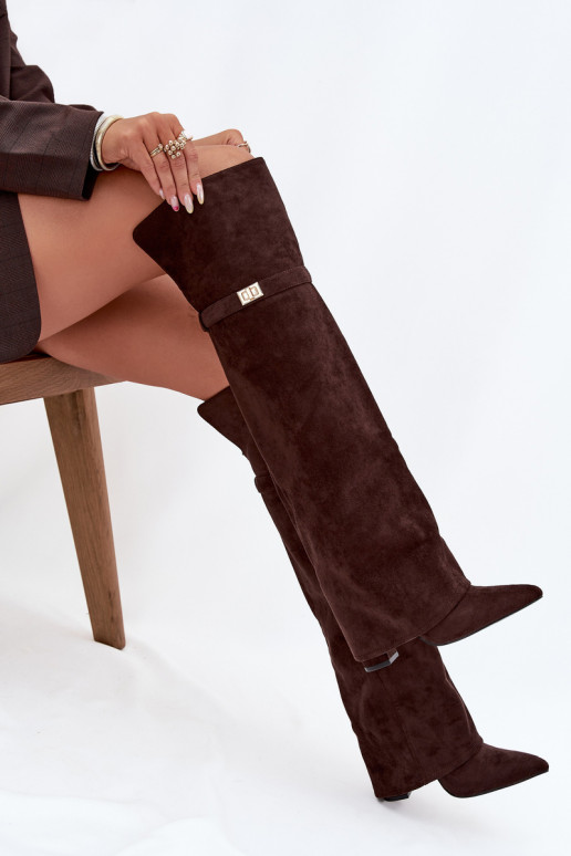 Insulated boots with rolled top Over the knee block heel chocolate Serelle Insulated boots with rolled top Over the knee block heel chocolate Serelle