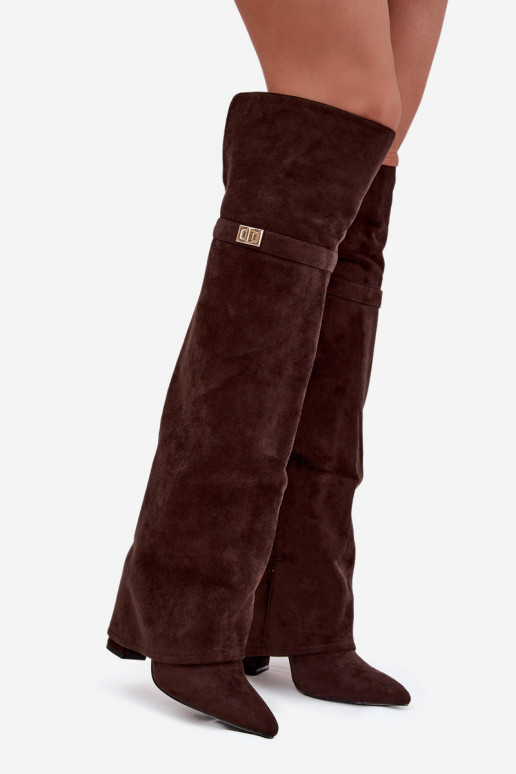 Insulated boots with rolled top Over the knee block heel chocolate Serelle Insulated boots with rolled top Over the knee block heel chocolate Serelle