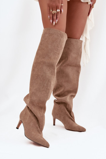Women's high heel slip-on beige boots Mavilla 2