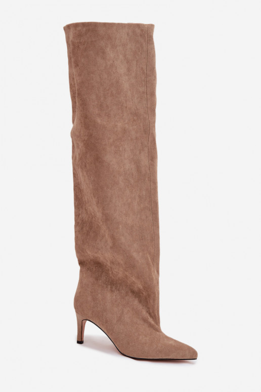 Women's high heel slip-on beige boots Mavilla Women's high heel slip-on beige boots Mavilla