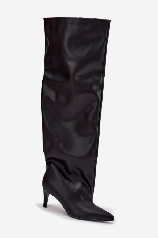 Women's High Heel Slip-On Boots Black Mavilla Women's High Heel Slip-On Boots Black Mavilla