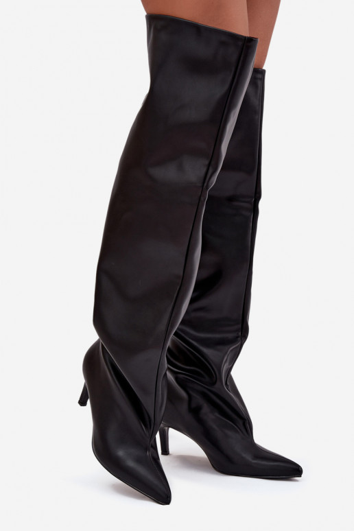 Women's High Heel Slip-On Boots Black Mavilla Women's High Heel Slip-On Boots Black Mavilla