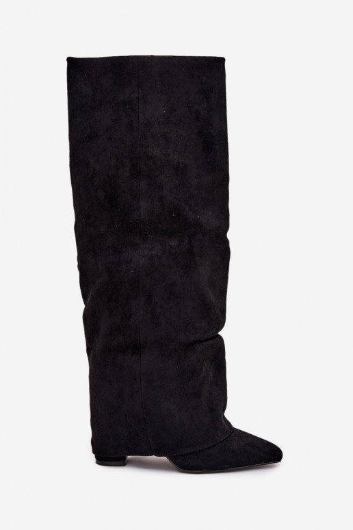 Insulated Women's Boots with Turned Shaft on Heel Eco Suede Black Elivira