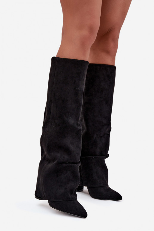 Insulated Women's Boots with Turned Shaft on Heel Eco Suede Black Elivira