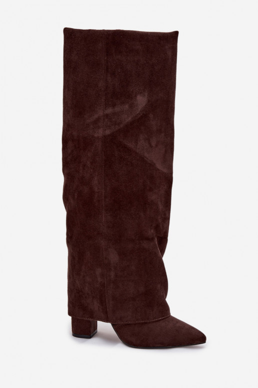 Insulated Women's Boots with Turned Cuff on Heel Eco Suede Chocolate Elivira Insulated Women's Boots with Turned Cuff on Heel Eco Suede Chocolate Elivira