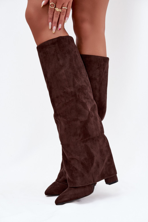 Insulated Women's Boots with Turned Cuff on Heel Eco Suede Chocolate Elivira Insulated Women's Boots with Turned Cuff on Heel Eco Suede Chocolate Elivira