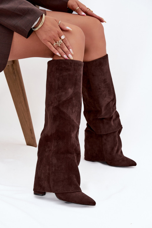 Insulated Women's Boots with Turned Cuff on Heel Eco Suede Chocolate Elivira Insulated Women's Boots with Turned Cuff on Heel Eco Suede Chocolate Elivira