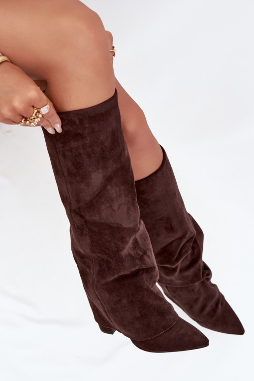 Insulated Women's Boots with Turned Cuff on Heel Eco Suede Chocolate Elivira Insulated Women's Boots with Turned Cuff on Heel Eco Suede Chocolate Elivira