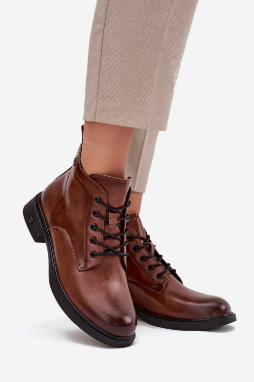 Insulated Leather Women's Ankle Boots Low Heel Vinceza 39953 Brown