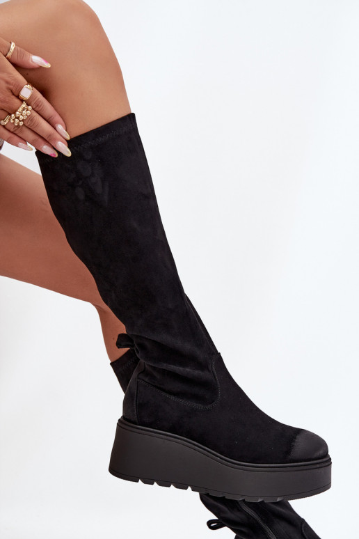 Womens Knee High Platform And Wedge Boots Black Vinceza 58342