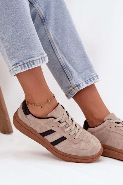 Suede Women's Sneakers On Platform Beige Elivienne