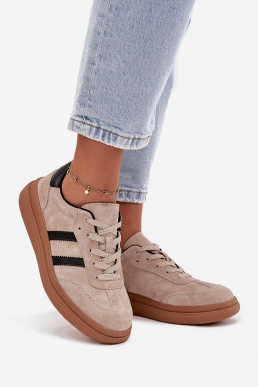Suede Women's Sneakers On Platform Beige Elivienne