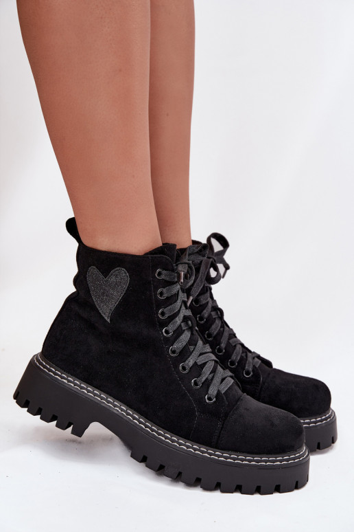 Botki DamskiewithBrokatowym Sercem Czarne Nariri