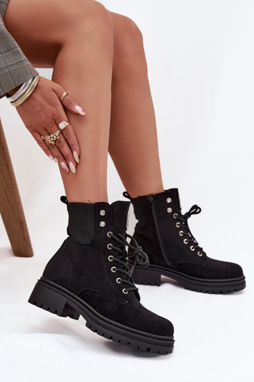 Women's insulated workery boots with decorations Black Olivira