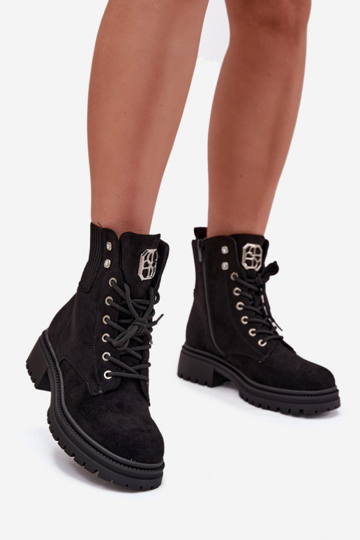 Women's insulated workery boots with decorations Black Olivira