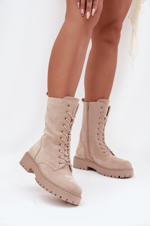 Women's Workery Boots Lined Beige Marvielle Women's Workery Boots Lined Beige Marvielle