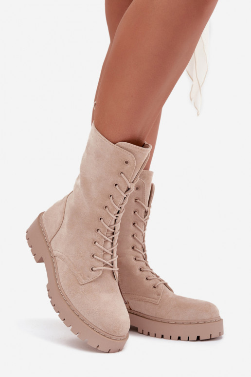 Women's Workery Boots Lined Beige Marvielle Women's Workery Boots Lined Beige Marvielle