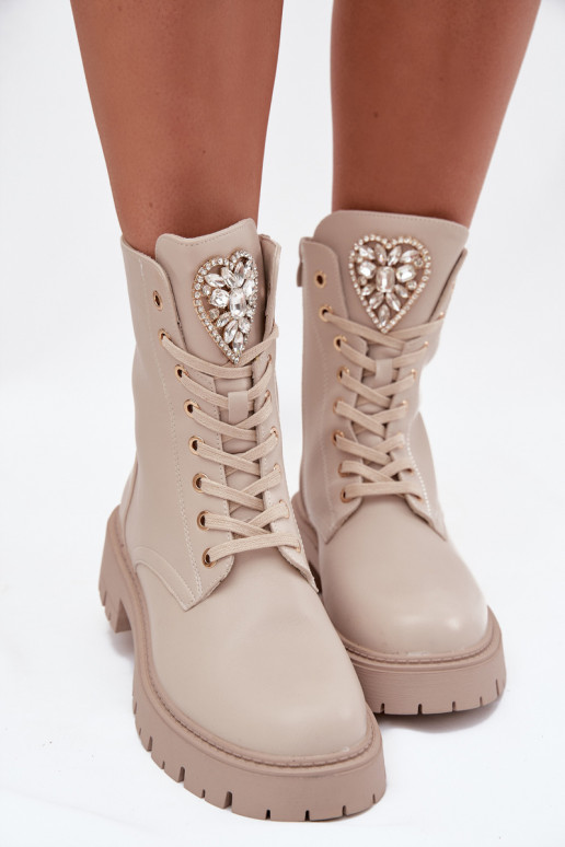 Botki Workery DamskiewithKryształkami Na Języku Jasnobeżowe Rosira
