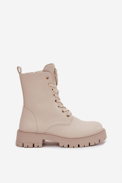 Botki Workery DamskiewithKryształkami Na Języku Jasnobeżowe Rosira