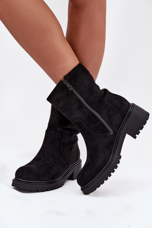 Ocieplane Botki Damskie Na Niskim Obcasie Czarne Mirellea