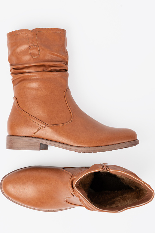 Komfortowe botki karmelowe z marszczeniami