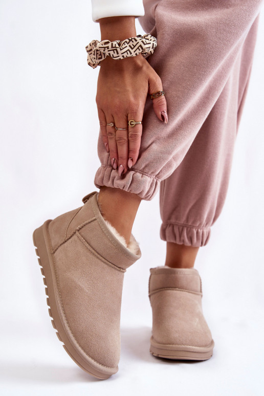 Women's Suede Low Snow Boots Light beige Shelie