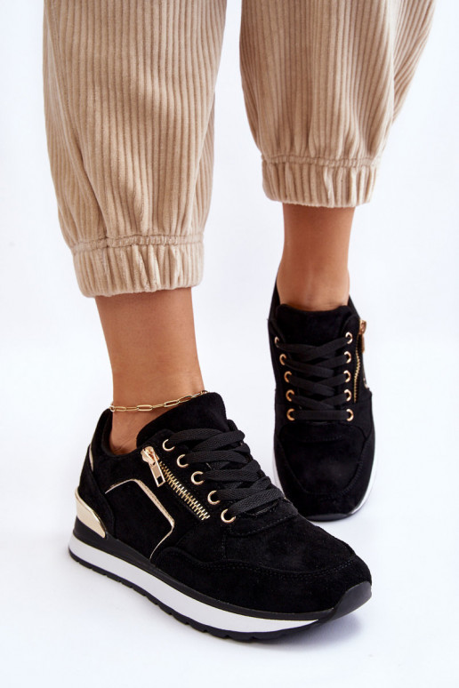 Suede Sport Shoes On A Platform Black Riverside