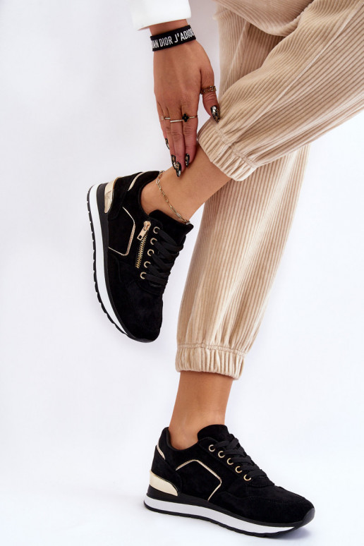 Suede Sport Shoes On A Platform Black Riverside