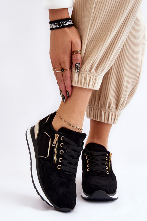 Suede Sport Shoes On A Platform Black Riverside