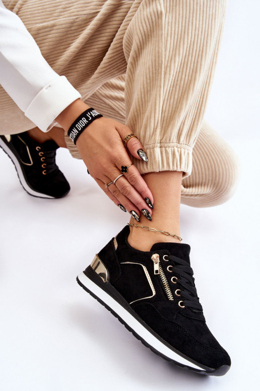 Suede Sport Shoes On A Platform Black Riverside