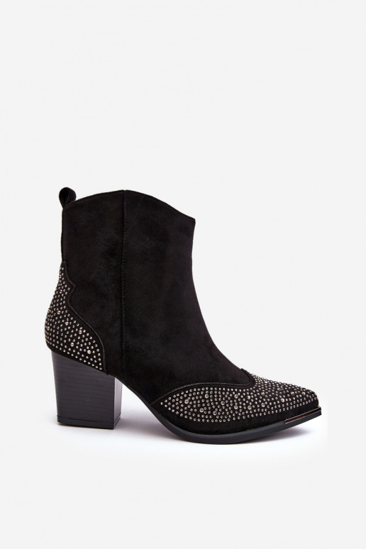Women's Embellished Cowboy Boots On Heel Black Eleduana