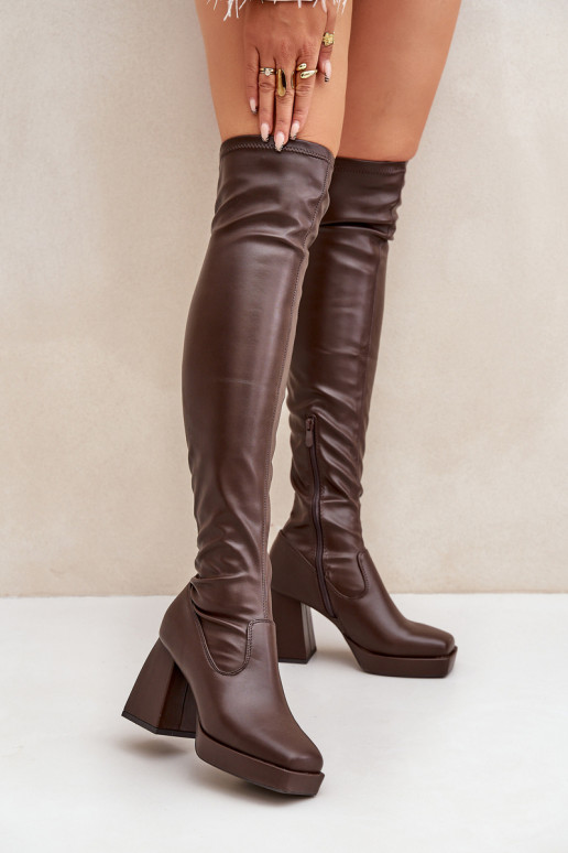 Fitted knee-high heeled boots dark brown Sanniraen Fitted knee-high heeled boots dark brown Sanniraen