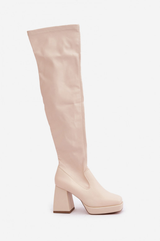 Fitted knee-high boots with a heel in light beige Sanniraen