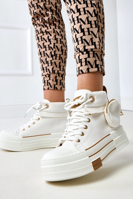 Białe wysokie trampki na platformie z...