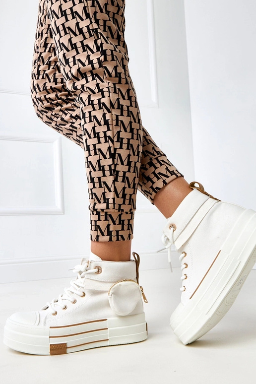 Białe wysokie trampki na platformie z...