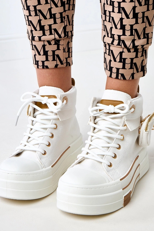 Białe wysokie trampki na platformie z...