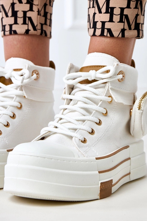 Białe wysokie trampki na platformie z...