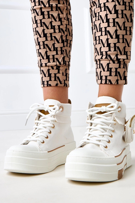 Białe wysokie trampki na platformie z...