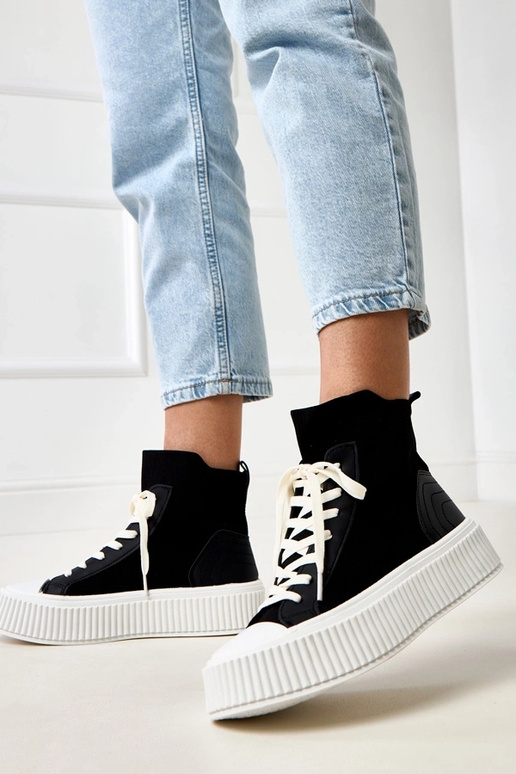 Czarne wsuwane skarpetkowe trampki na...