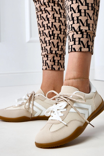 Beżowe sneakersy  siateczkowe typu tenisówki z białą wstawką Malkan 2