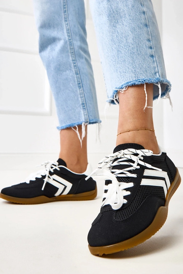 Czarne sneakersy siateczkowe typu tenisówki z białą wstawką Malkan 2
